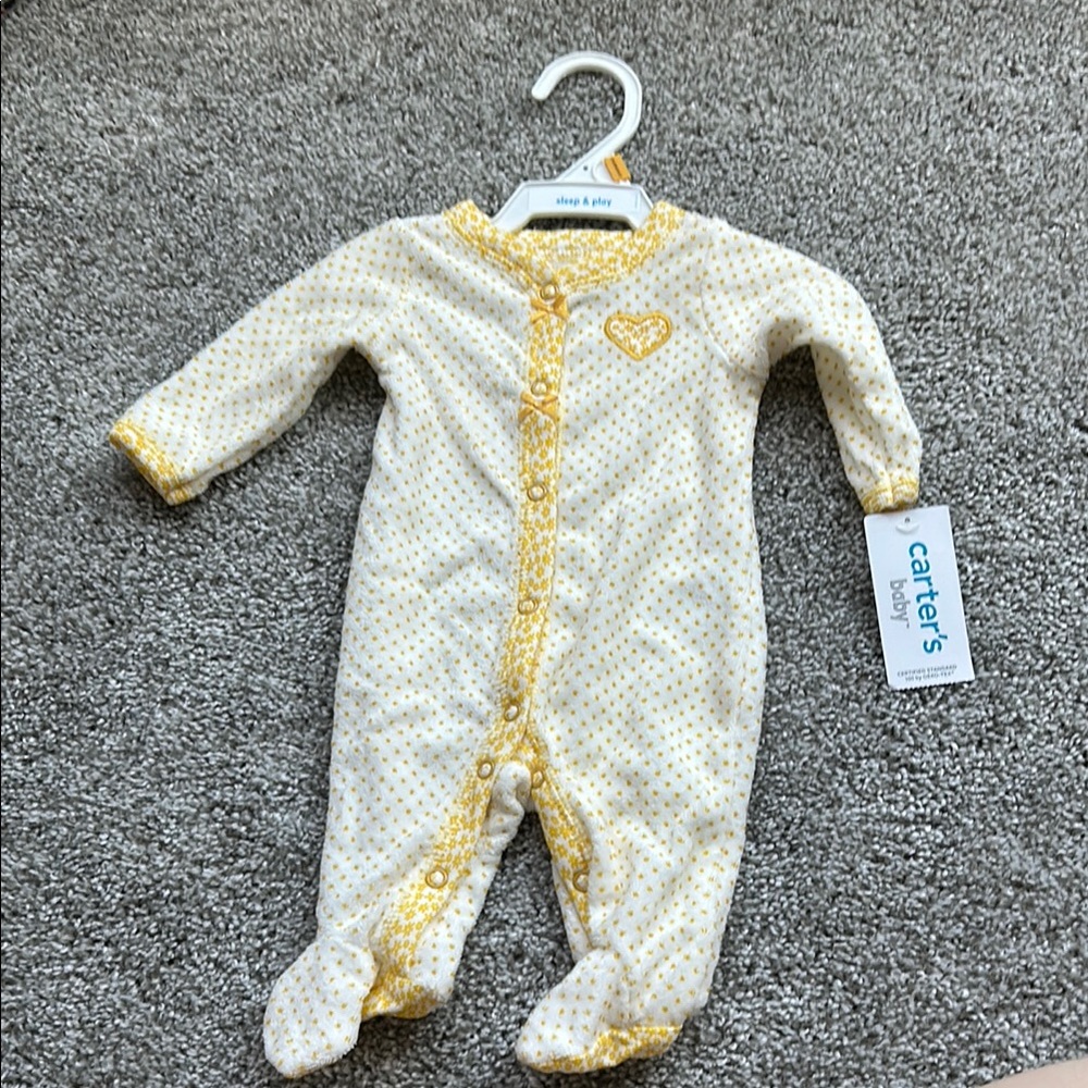 Carter's Yellow and White Footie One Piece with Cozy Trim